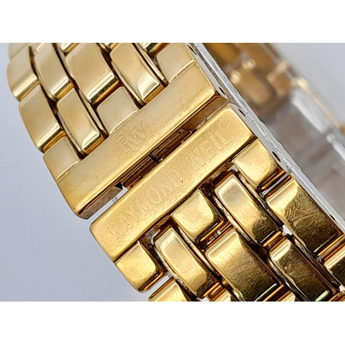 205 - A Beautiful Gold Plated Raymond Weil Ladies Cocktail Watch.
Gold plated bracelet and case - 17mm. Wh... 