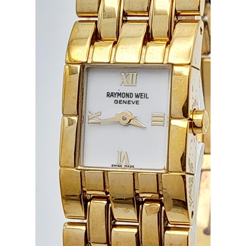 205 - A Beautiful Gold Plated Raymond Weil Ladies Cocktail Watch.
Gold plated bracelet and case - 17mm. Wh... 