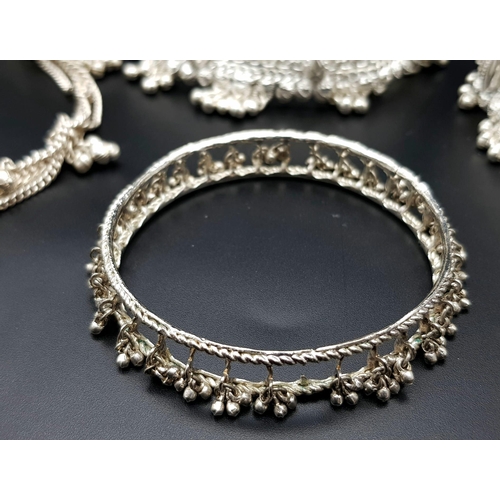 447 - A Vintage Indian Silver (800) Jewellery Collection. Includes 4 upper arm decorative bands and one ba... 