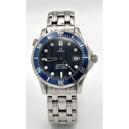 148 - An Omega Seamaster Professional Quartz Divers Watch. Stainless steel bracelet and case - 37mm. Blue ... 