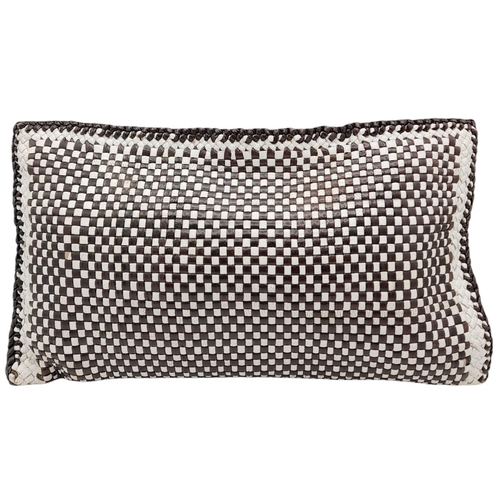 129 - A Prada Black and White 'Madras' Clutch Bag. Woven leather exterior with gold-toned hardware and zip... 