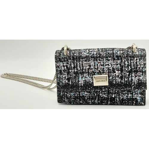 143 - A Jimmy Choo 'Leni' Glitter Crossbody Bag. Black leather and blue, pink and black glitter exterior w... 