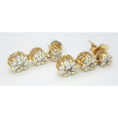 191 - A Pair of 14K Yellow Gold and Diamond Drop Earrings. A total of 42 round cut diamonds - 1ctw. H-I in... 