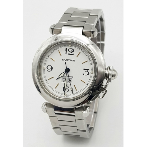 241 - A Pasha de Cartier Automatic Ladies Watch. Stainless steel bracelet and case - 36mm. White dial with... 