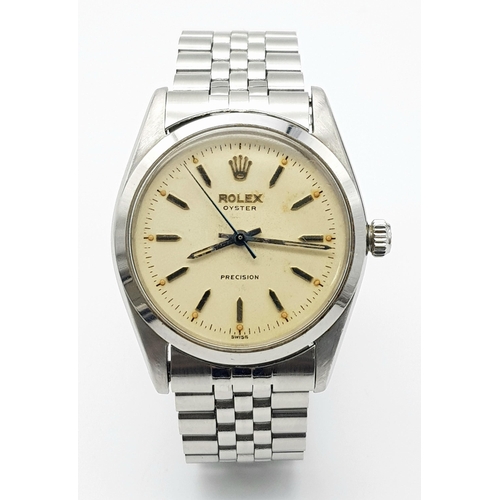 93 - A Very Collectible Vintage (1950s) Rolex Precision Automatic Gents Watch. Stainless steel bracelet a... 