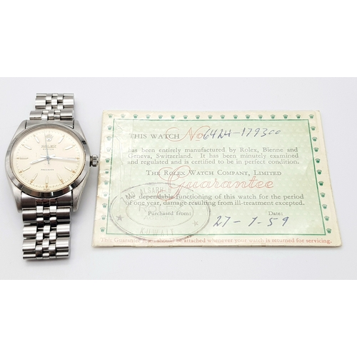 93 - A Very Collectible Vintage (1950s) Rolex Precision Automatic Gents Watch. Stainless steel bracelet a... 