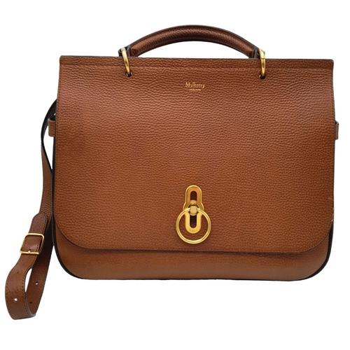 157 - A Mulberry Amberley Satchel Handbag. Brown leather exterior with gold tone hardware. Flap-over front... 