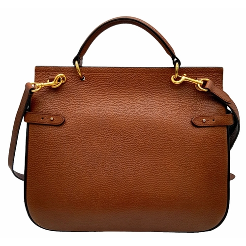 157 - A Mulberry Amberley Satchel Handbag. Brown leather exterior with gold tone hardware. Flap-over front... 