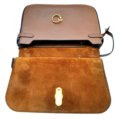 157 - A Mulberry Amberley Satchel Handbag. Brown leather exterior with gold tone hardware. Flap-over front... 