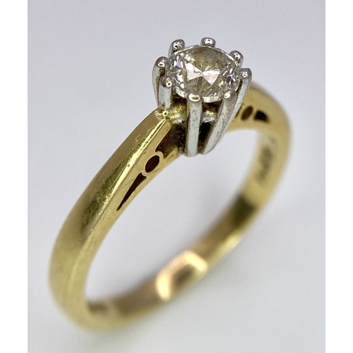 52 - A Vintage 18K Yellow Gold Diamond Solitaire Ring. 0.40ct brilliant round cut diamond. Size L. 3.4g t... 