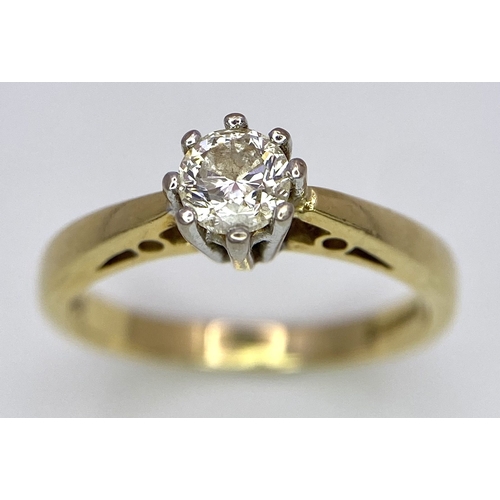 52 - A Vintage 18K Yellow Gold Diamond Solitaire Ring. 0.40ct brilliant round cut diamond. Size L. 3.4g t... 