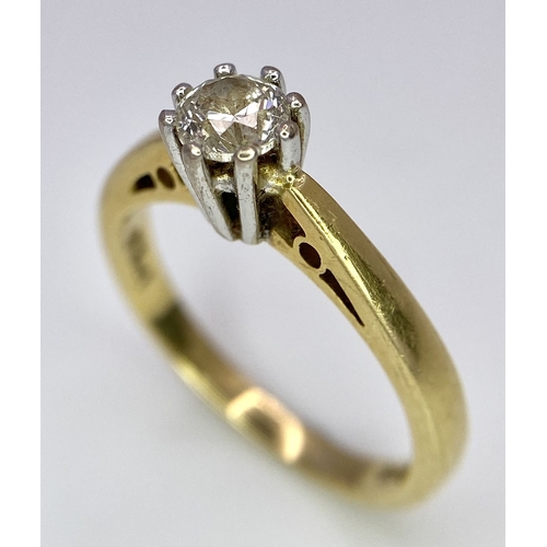 52 - A Vintage 18K Yellow Gold Diamond Solitaire Ring. 0.40ct brilliant round cut diamond. Size L. 3.4g t... 