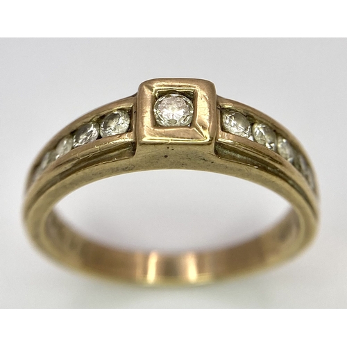 64 - A Vintage 9K Yellow Gold Diamond Half-Eternity Ring. Belt buckle design. Size R. 3.7g total weight.