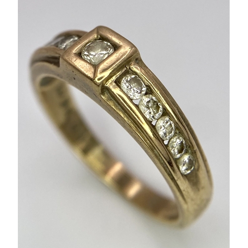 64 - A Vintage 9K Yellow Gold Diamond Half-Eternity Ring. Belt buckle design. Size R. 3.7g total weight.