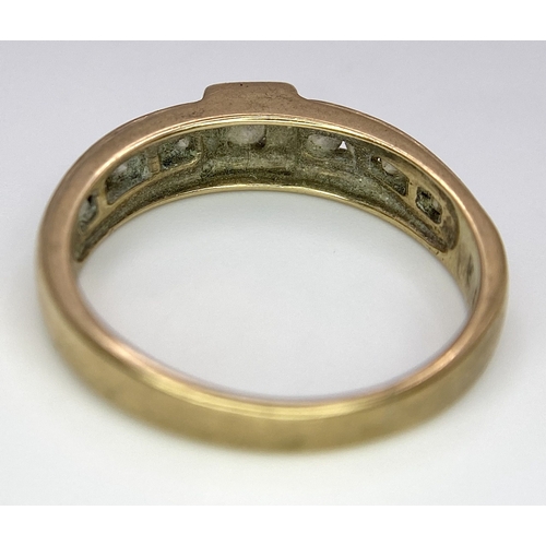 64 - A Vintage 9K Yellow Gold Diamond Half-Eternity Ring. Belt buckle design. Size R. 3.7g total weight.