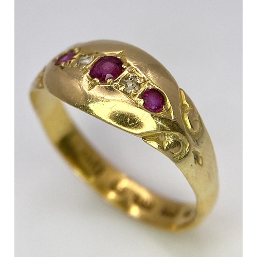 78 - An Antique 22K Yellow Gold Ruby and Diamond Ring. Size M. 2.6g total weight.