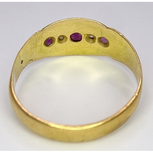 78 - An Antique 22K Yellow Gold Ruby and Diamond Ring. Size M. 2.6g total weight.