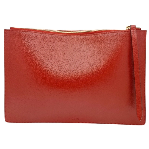 95 - A Gucci Monogram 'Tian' Clutch Bag. Leather exterior with a depiction of a bird in nature, red leath... 