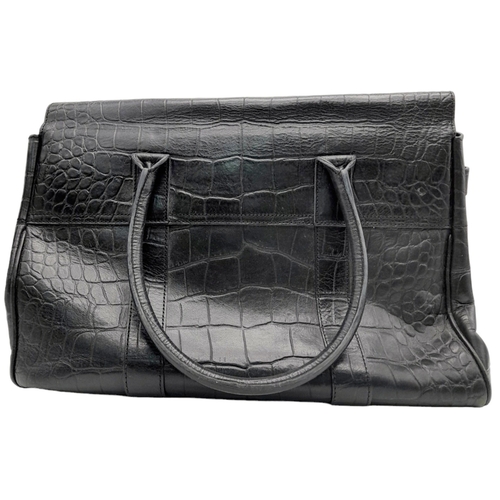 101 - A Mulberry Bayswater Handbag. Black Croc Embossed Leather exterior, gold-tone hardware, a clochette,... 