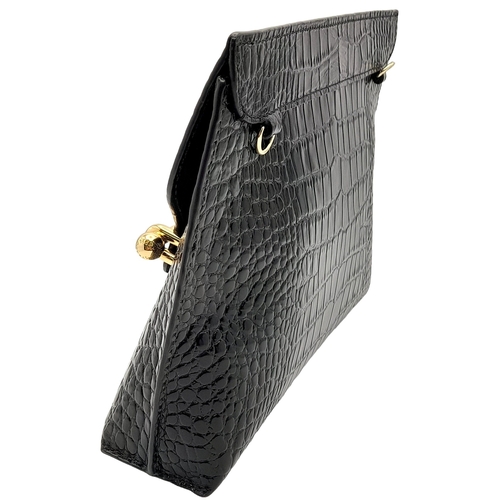 185 - A Strathberry Black THE STYLIST Crossbody Bag. Crocodile embossed leather exterior with gold-toned h... 