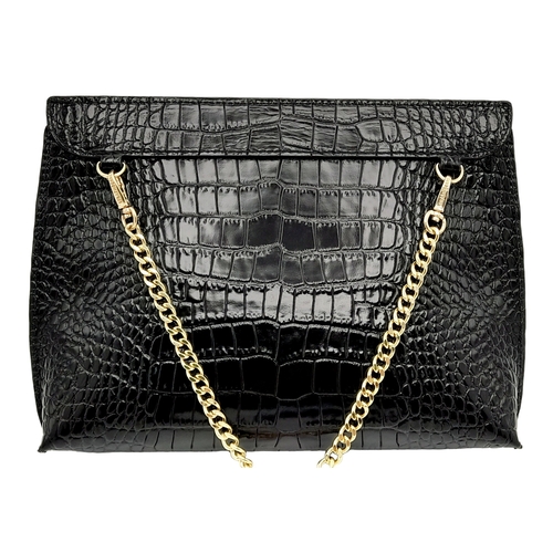 185 - A Strathberry Black THE STYLIST Crossbody Bag. Crocodile embossed leather exterior with gold-toned h... 