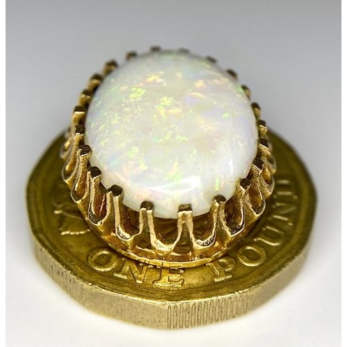 249 - A Vintage 9K Yellow Gold Opal Pendant. 5ct opal cabochon (very small chip by mounting) - excellent c... 