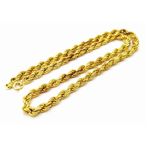 298 - A 9K Yellow Gold Rope Necklace. 45cm length. 12.4g weight.