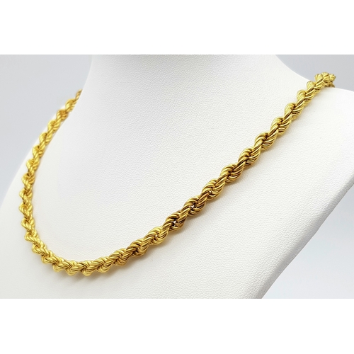 298 - A 9K Yellow Gold Rope Necklace. 45cm length. 12.4g weight.