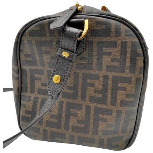 53 - A Fendi Zucca Canvas Boston Bag. Canvas exterior, gold-tone hardware, adjustable strap, zipped top c... 