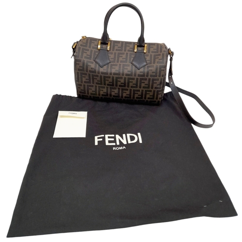 53 - A Fendi Zucca Canvas Boston Bag. Canvas exterior, gold-tone hardware, adjustable strap, zipped top c... 