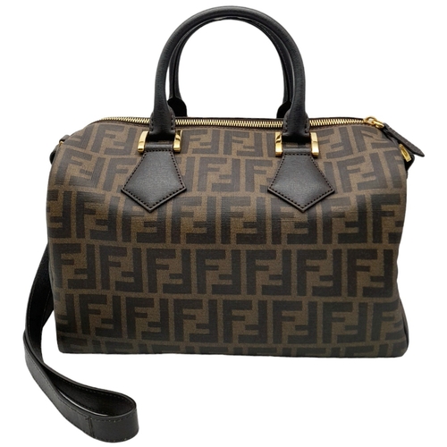 53 - A Fendi Zucca Canvas Boston Bag. Canvas exterior, gold-tone hardware, adjustable strap, zipped top c... 