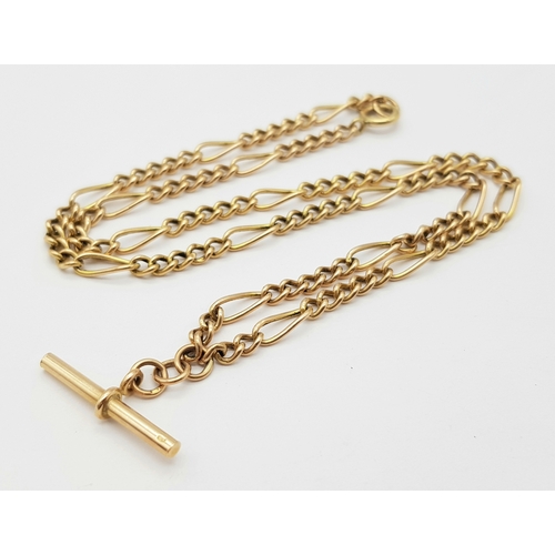 59 - A Vintage 9K Rose Gold Chain with T-Bar. 44cm length. 7.8g