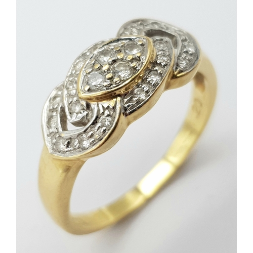 666 - An 18K Yellow Gold (tested) Diamond Cluster Ring. Size O. 4g total weight.