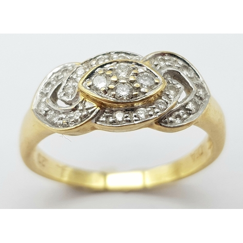 666 - An 18K Yellow Gold (tested) Diamond Cluster Ring. Size O. 4g total weight.