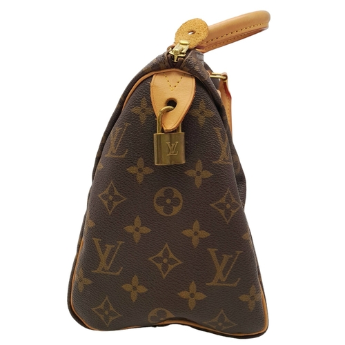 81 - A Louis Vuitton Monogram Stripe Canvas Speedy Perso Bag. LV monogram canvas exterior with C.L. initi... 