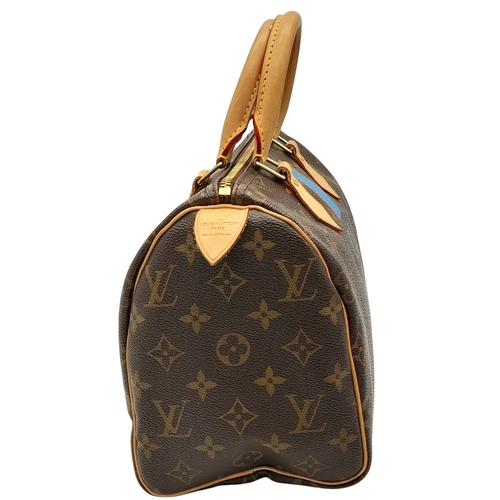 81 - A Louis Vuitton Monogram Stripe Canvas Speedy Perso Bag. LV monogram canvas exterior with C.L. initi... 