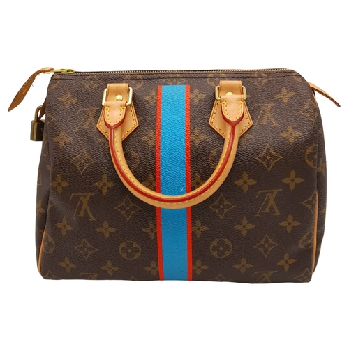 81 - A Louis Vuitton Monogram Stripe Canvas Speedy Perso Bag. LV monogram canvas exterior with C.L. initi... 