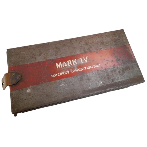 454 - Rare British Mk IV Tank Hotchkiss Machine Gun Ammunition Tin. Nice straight tin with good leatherwor... 