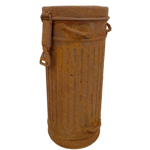 468 - Semi Relic WW2 German Medics Gas Mask Canister. With remains of Normandy Camouflage