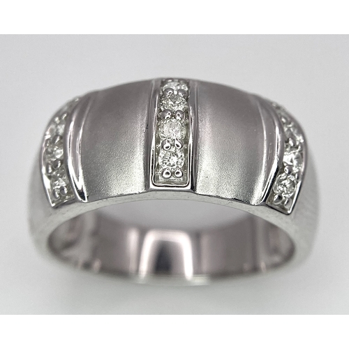 106 - A 9K WHITE GOLD MATTE/POLISHED DIAMOND SET RING. 0.15ctw Size N, 6.2g total weight. Ref: SC 8001