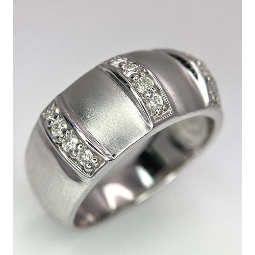 106 - A 9K WHITE GOLD MATTE/POLISHED DIAMOND SET RING. 0.15ctw Size N, 6.2g total weight. Ref: SC 8001