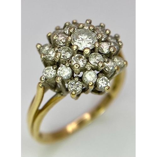 47 - AN 18K YELLOW GOLD DIAMOND CLUSTER RING - 1CTW. 4.2G. SIZE L 1/2.