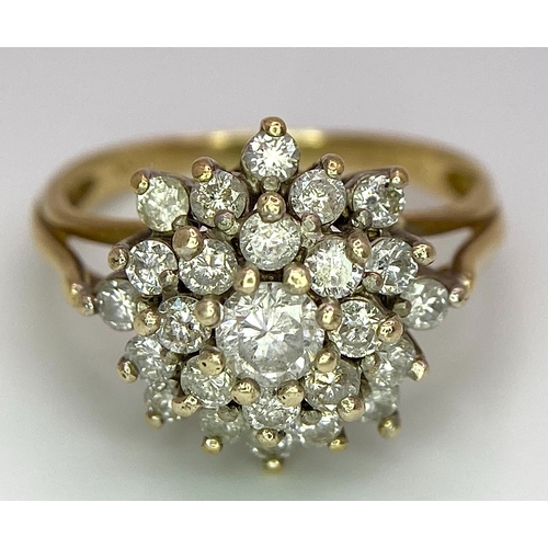 47 - AN 18K YELLOW GOLD DIAMOND CLUSTER RING - 1CTW. 4.2G. SIZE L 1/2.