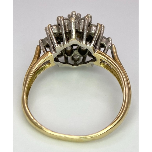 47 - AN 18K YELLOW GOLD DIAMOND CLUSTER RING - 1CTW. 4.2G. SIZE L 1/2.