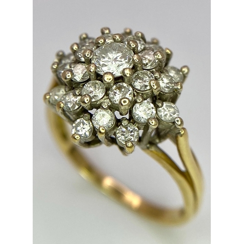 47 - AN 18K YELLOW GOLD DIAMOND CLUSTER RING - 1CTW. 4.2G. SIZE L 1/2.