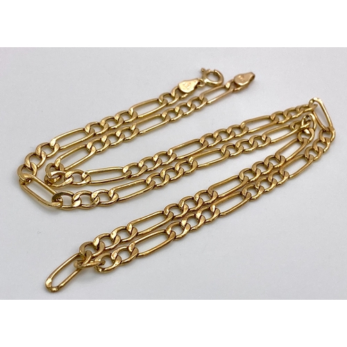 8 - A 9K Yellow Gold Figaro Link Chain/Necklace. 46cm. 4.4g weight.