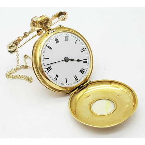 9 - A Vintage 18K Gold Miniature Pocket Watch. A beautifully engraved half-hunter design. Top winder. Wh... 