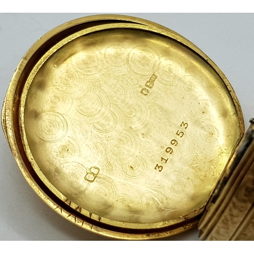 9 - A Vintage 18K Gold Miniature Pocket Watch. A beautifully engraved half-hunter design. Top winder. Wh... 