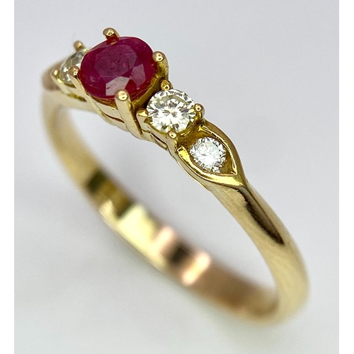 135 - AN 18K YELLOW GOLD DIAMOND & RUBY RING. 0.20ctw, size O, 2.8g total weight. Ref: SC 8074