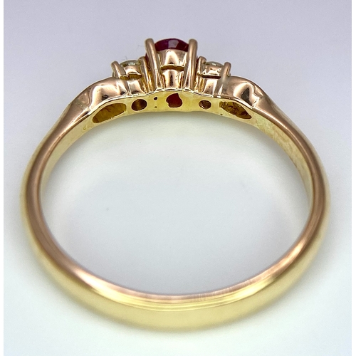 135 - AN 18K YELLOW GOLD DIAMOND & RUBY RING. 0.20ctw, size O, 2.8g total weight. Ref: SC 8074